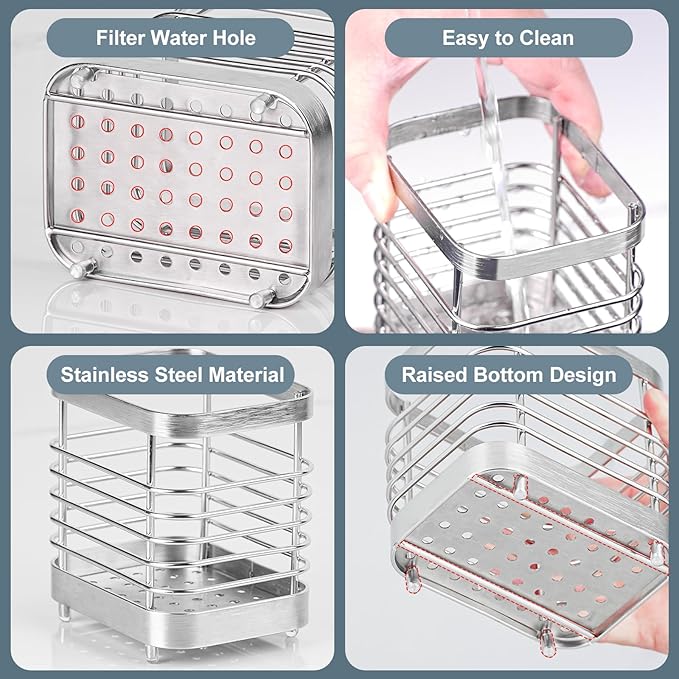 Utensil Holder, Stainless Steel Utensil Drying Rack for Kitchen Counter, Silverware Cutlery Flatware Holder Forks, Knives, Spoons, Chopsticks Organizer (Silver)