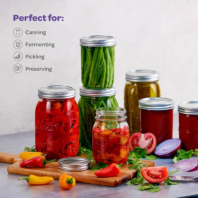 SEWANTA Wide Mouth Mason Jars 16 oz [10 Pack] With mason jar lids and Bands, mason jars 16 oz - For Canning, Fermenting, Pickling - Jar Décor - Microwave/Dishwasher Safe.