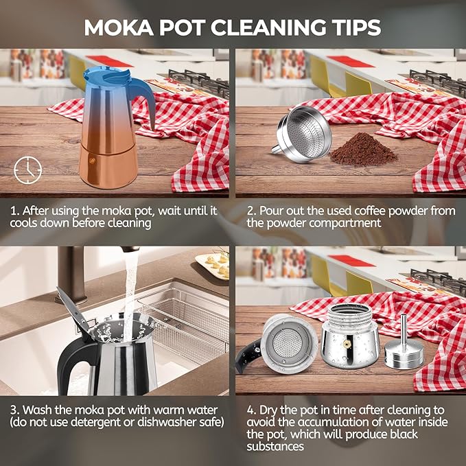 2 Cup 100ml Moka Pot Stainless Steel Espresso Coffee Maker Stovetop Coffeemaker Italian Classic Style Brewing Greca Cafe Mocha Machine for Cafeteras Lover Camping Travel and Home Use 3.3oz