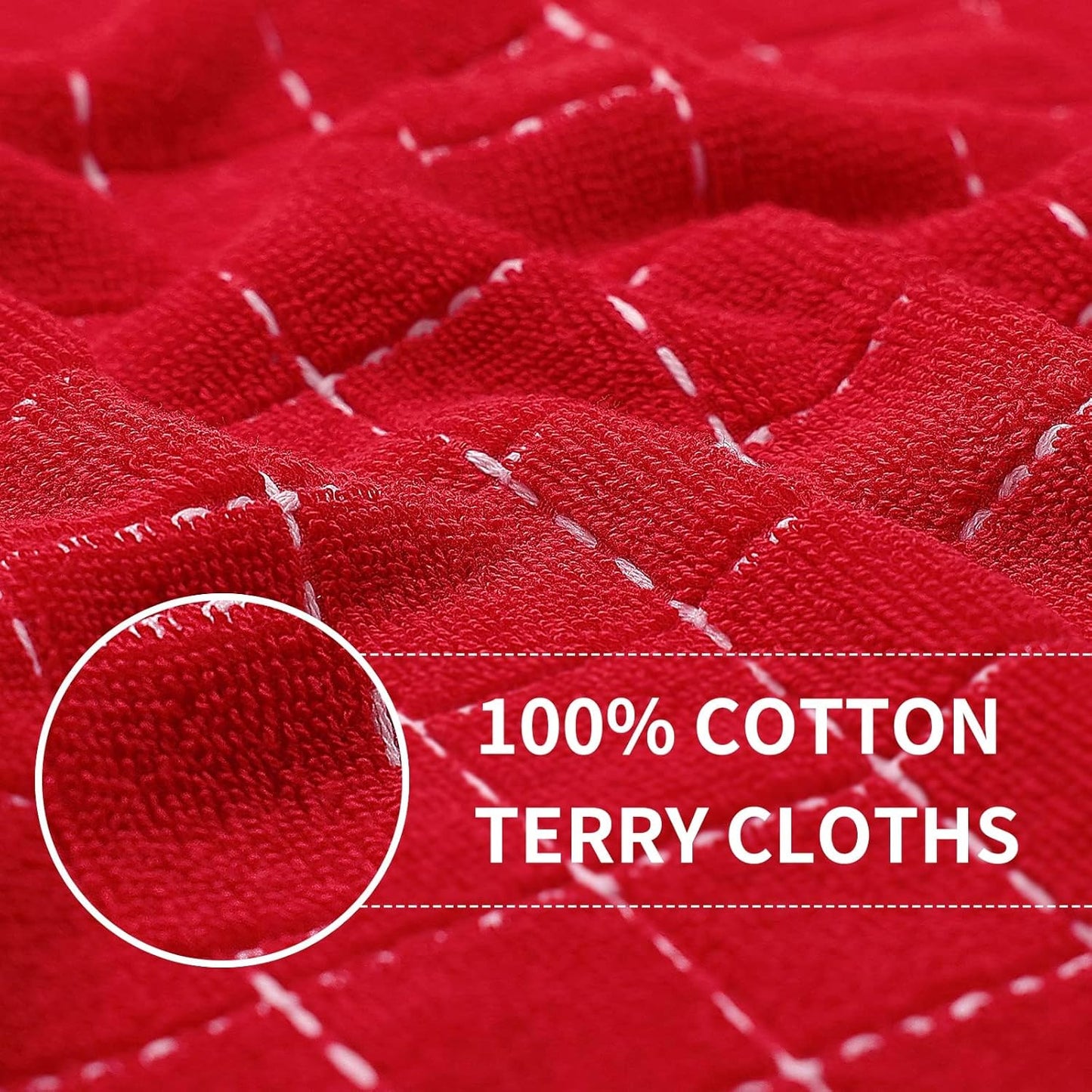 Homaxy 100% Cotton Terry Kitchen Towels(Red, 13 x 28 inches), Checkered Designed, Soft and Super Absorbent Dish Towels, 6 Pack