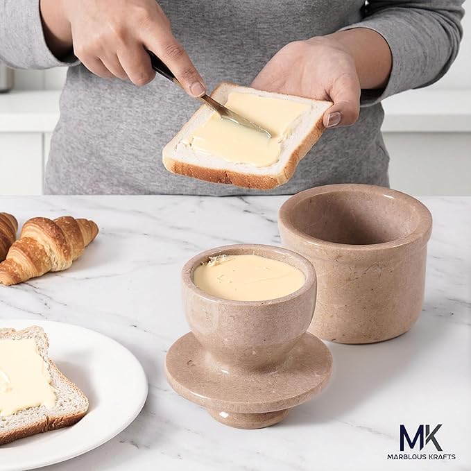 Marble Butter Keeper with Lid Verona 4.25 Inch, Handmade French Butter Crock For Counter With Water for Soft Butter Storage, Butter Dish for Kitchen Countertop, Butter Bell, Mothers Day Kitchen Gift