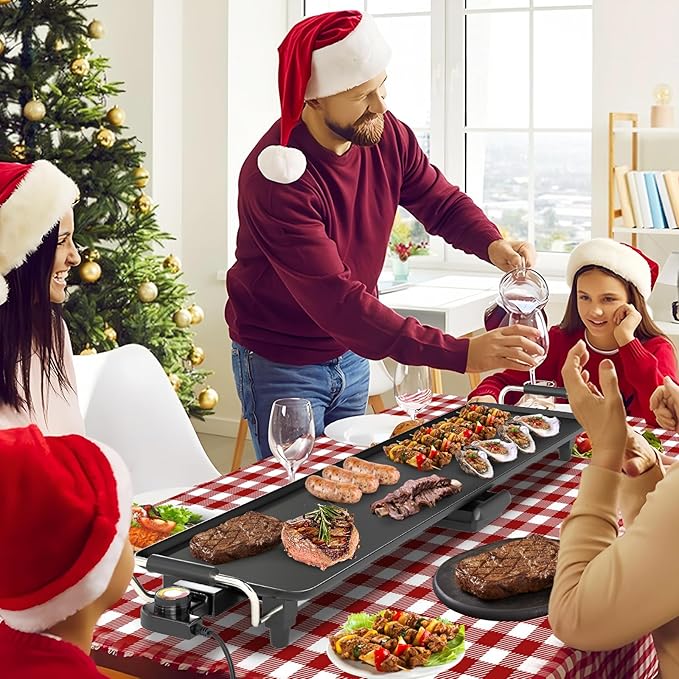 Nightcore 35" Large Electric Griddle, Teppanyaki Grill w/Adjustable Thermostat, Insulated Handles, Drip Tray & Nonstick Surface, Pancake Griddle, Indoor Outdoor Tabletop BBQ Grill for Party Camping