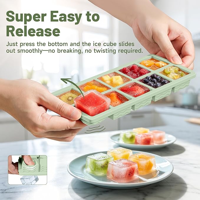 Aopigavi 2-Pack Ice Cube Trays, 10 Cubes 2 Tbsp. Silicone Freezer Molds with Lids, Reusable Ice Trays for Freezer, Kitchen, RV, Cocktail, Whiskey, Coffee, Soup & Food, BPA Free, Dishwasher Safety