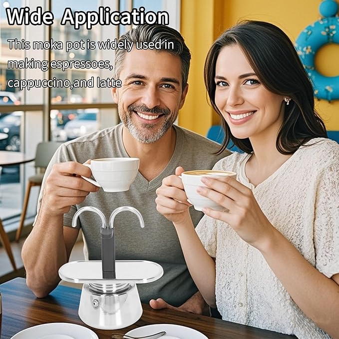 Stainless Steel Moka Pot,2 Cup Stovetop Double Spout Espresso Maker, Easy to operate, Making Coffee Quickly,100ML Moka Pot for Home Outdoor Camping