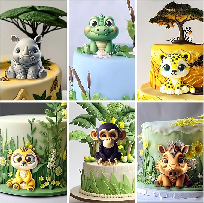 Fondant Molds Safari Animal Cake Topper 6-count Kit Leopard Mongoose Chimpanzee Crocodile Rhinoceros Warthogs