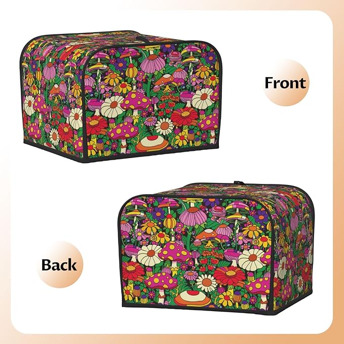 Toaster Cover 4 Slice Colorful Mushroom Flower Trippy Kitchen Small Appliance Covers with Pockets Dust and Fingerprint Protection