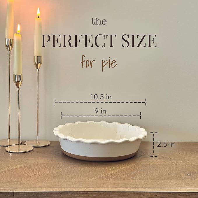 MORA Ceramic Pie Pan for Baking - 9 inch - Deep and Fluted Pie Dish for Old Fashion Apple Pie, Quiche, Pot Pies, Tart, etc - Modern Farmhouse Style Porcelain Ceramic Pie Plate - Vanilla White