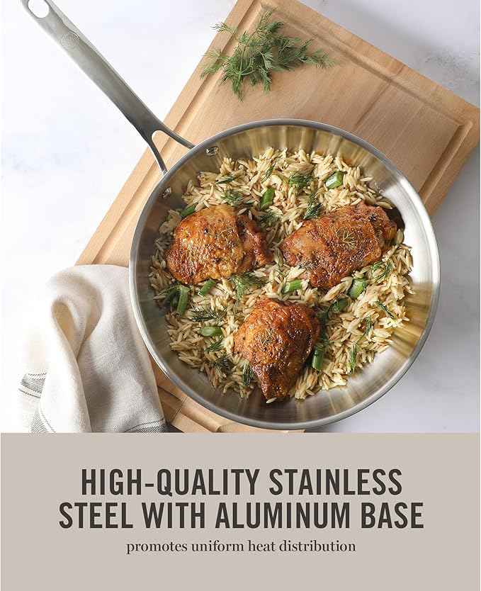 Martha Stewart Castelle Large 12" Stainless Steel Frying Pan Non Toxic Fry Pan Skillet
