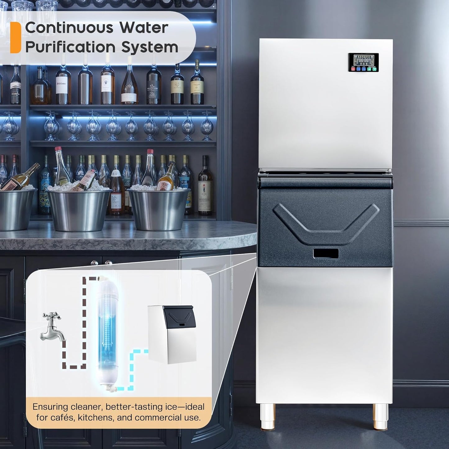 Albott Commercial Ice Maker, 600lbs/24H Stainless Steel ice Machine Countertop with 284lbs Storage Capacity, Self Cleaning for Home/Bar/Restaurant