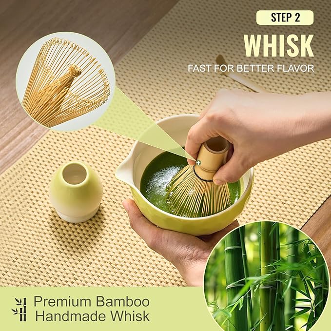 Matcha Whisk Set, 5Pcs Matcha Set, Matcha Kit with Bowl, Whisk and Holder, Bamboo Scoop, Sifter for Making Breakfast, Latte, Matcha Lovers,Tea Enthusiasts Christmas