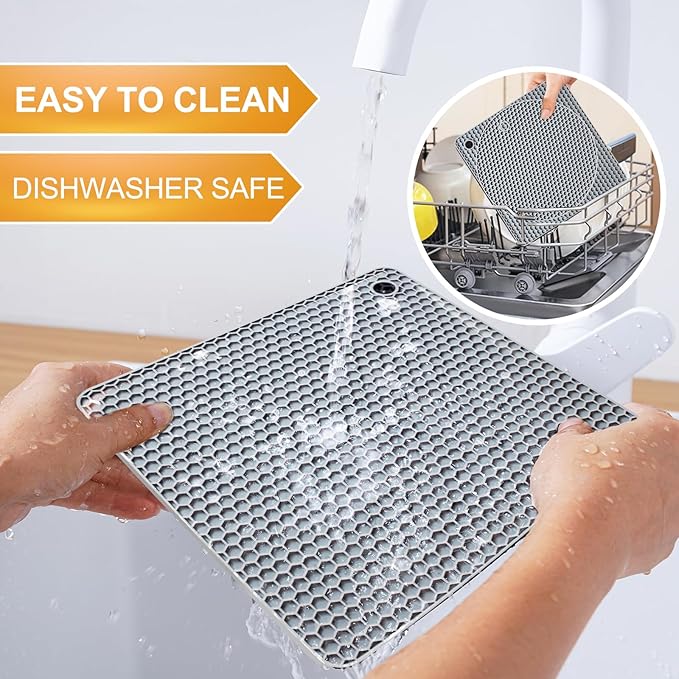 Silicone Trivet Mats, 4 Pack Hot Pads Pot Holders for Kitchen, Heat Resistant Non-Slip Trivets for Hot Dishes, Hot Pots and Pans, Countertop, Table, Food Grade Silicone & BPA Free, Gray
