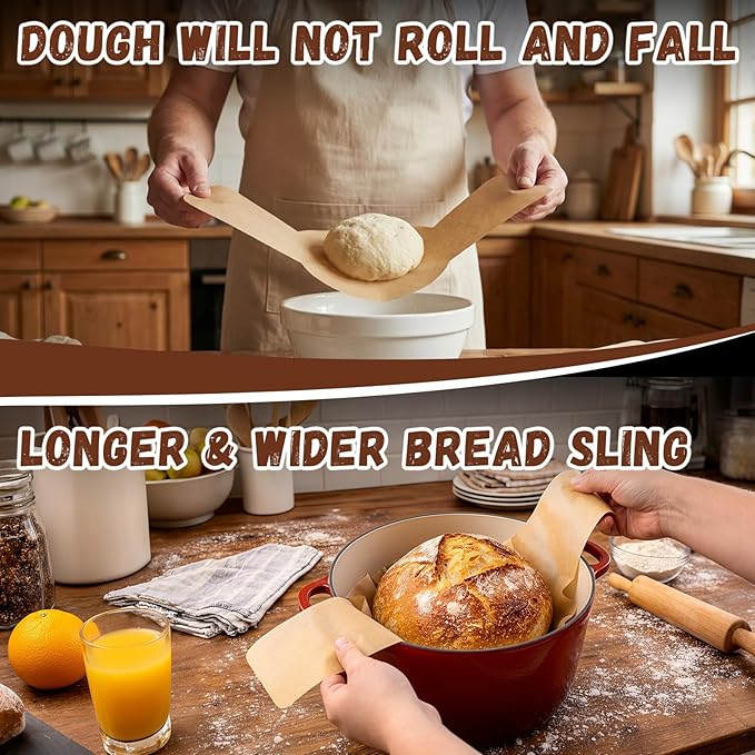 PLAPITATE Parchment Bread Sling for Dutch Oven, Non-Stick Unbleached Bread Baking Mat, 50 Pcs Disposable Bread Sling for Sourdough Tools ＆ Accessories (Oval and Round)