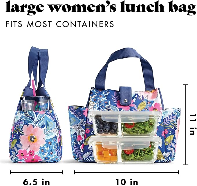 Fit & Fresh Lunch Bag For Women, Insulated Womens Lunch Bag For Work, Leakproof & Stain-Resistant Large Lunch Box For Women With Matching Tumbler, Snap Closure Westport Bag Floral