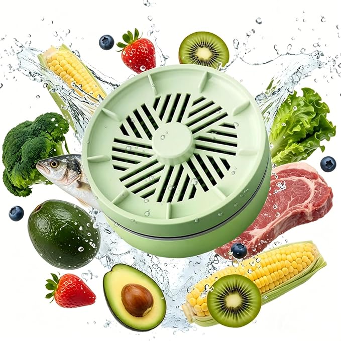 Fruit and Vegetable Washing Machine, Waterproof Fruit and Vegetable Cleaner, Rotatable Fruit and Vegetable Machine, The Fruit Cleaner Device Automatically Turns on in The Water (Green)