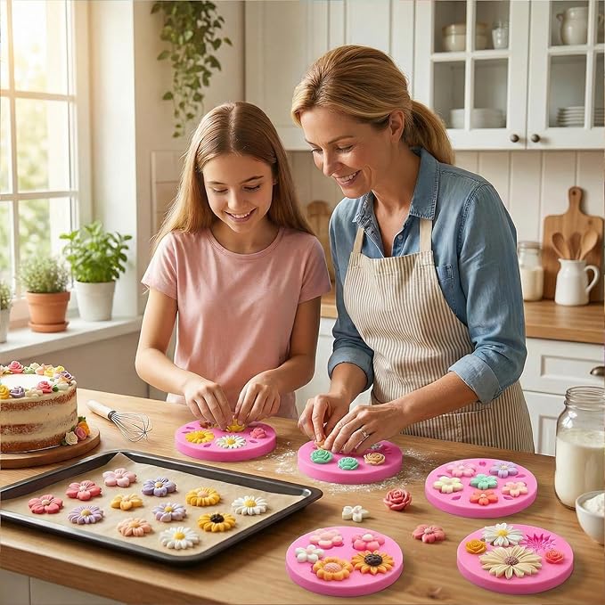 5 Pcs Flower Fondant Molds Flower Rose Daisy Silicone Chocolate Mold for Candy Fondant Polymer Clay Soap Ice Cube Crafting and Cake Cupcake Decoration