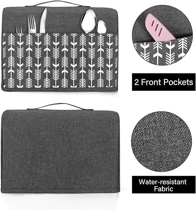 Yarwo 2 Slice Toaster Cover with Pockets and Top Handle, Nylon Toaster Cover Fits for Most Standard 2 slice Toasters, Gray with Arrow