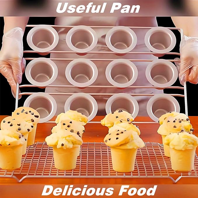 12-Cavity Popover Pan Non-Stick Yorkshire Muffin Puddings Cake Quiches Cupcake Mold Bakeware for Oven Baking (Champagne Gold)