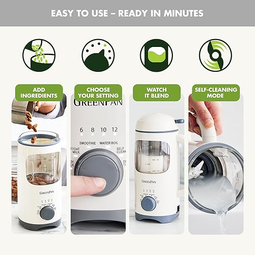 GreenPan Nut Milk Maker, 15-in-1 Homemade Soy, Almond, Oat, Coconut, Non-Dairy, Rice, Soup, Baby Food, BPA-Free, Smooth Creamy Texture, Self Clean, Barista Quality Milk, Delay Start, Boil Water, Cream