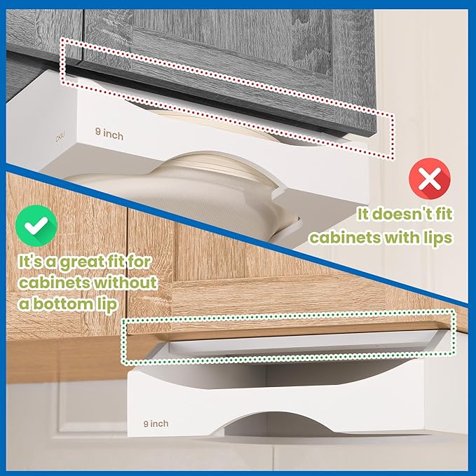 9-inch Paper Plate Dispenser Under Cabinet, Bamboo Paper Plate Holders, Kitchen Counter Vertical Plate Dispensers Holders Countertop Caddy(For 9-inch Plates, White)