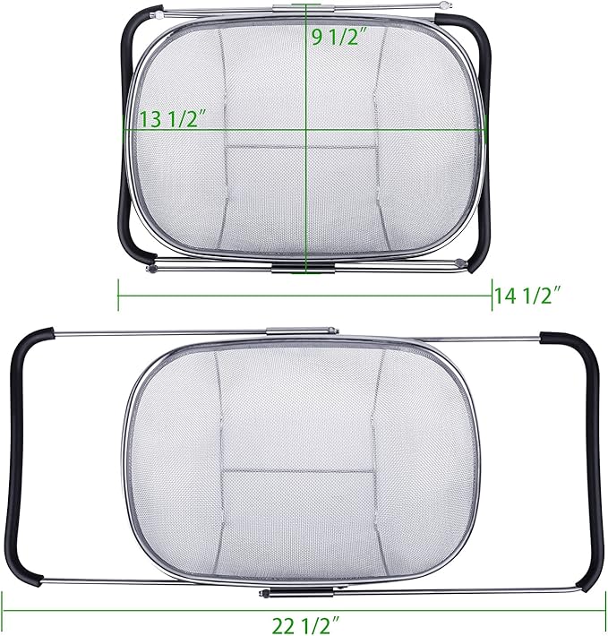 Tiawudi 6-Quart Large Over The Sink Colander, Heavy Duty 40% Thicker 18/8 Stainless Steel Fine Mesh Strainer Basket with Expandable Rubber Grip Handles - Strain, Drain, Rinse Fruits, Vegetables