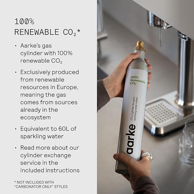 Aarke Carbonator lll, Sparkling & Carbonation Water Machine, Stainless Steel with PET BPA-Free Reusable Bottle Volume 1L/34 fl oz (Matte Grey)