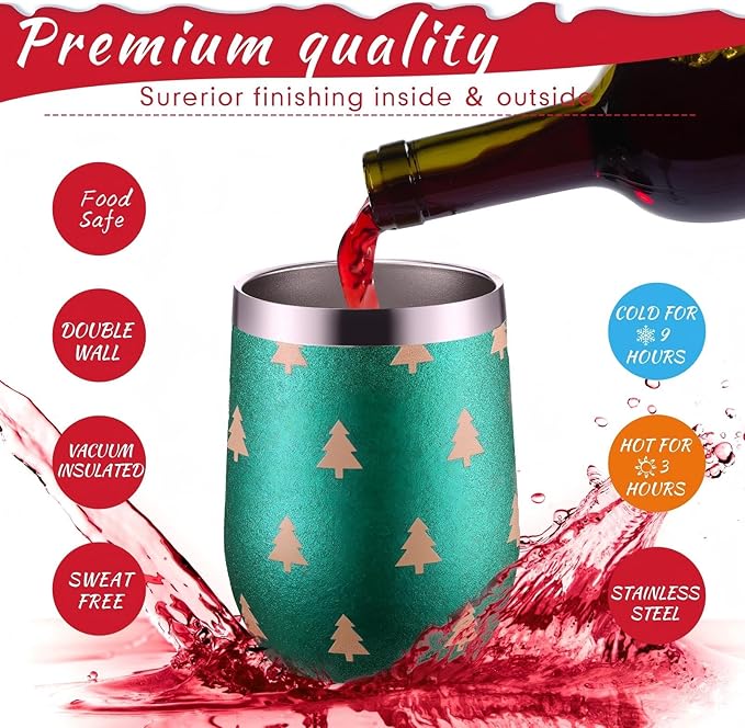 Sliner 6 Pack Pack Christmas Glitter Tumbler Bulk, 12 oz Holiday Wine Tumbler Set Stainless Steel Insulated Sparkling Glitter Cup with Lids Straws and Brushes Travel Mug Xmas Gift (Stripe Style)
