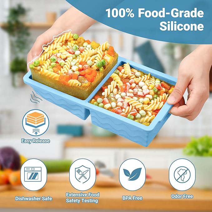 Aopigavi Silicone Freezer Tray with Lid – 2-Cup Soup Freezer Container Molds, Large Ice Cube Trays for Freezing Soup, Sauce & Broth, Meal Prep & Food Storage – Oven & Dishwasher Safe, 2-Pack