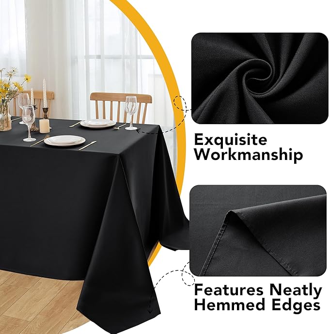 6-Pack Black Tablecloths for Rectangle Tables, 90 x 132 Inches, Stain-Resistant Polyester Fabric for 8 Foot Tables - Washable Table Covers for Weddings, Banquets, Birthday Parties, Events