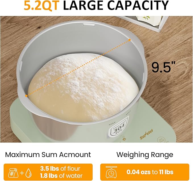 5.2QT Electric Dough Maker with Ferment Function & Weighing Function, Dough Mixer with Stainless Steel Bowl, Household Kitchen Flour Kneading Machine, Face-up Touch Panel, Microcomputer Timing