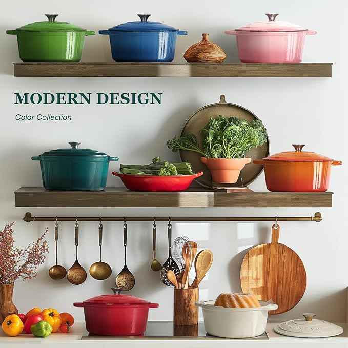 Overmont Enameled Cast Iron Dutch Oven - 4.5QT Pot with Lid Cookbook & Cotton Potholders - Heavy-Duty Cookware for Braising, Stews, Roasting, Bread Baking bottle green