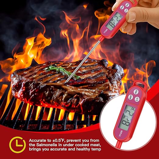 8 Pcs Meat Food Thermometer Food with Probe Water Liquid Instant Read Digital Thermometer Kitchen Cooking Supplies for Cooking BBQ Milk Yogurt (Red,Black,Pink,Blue)