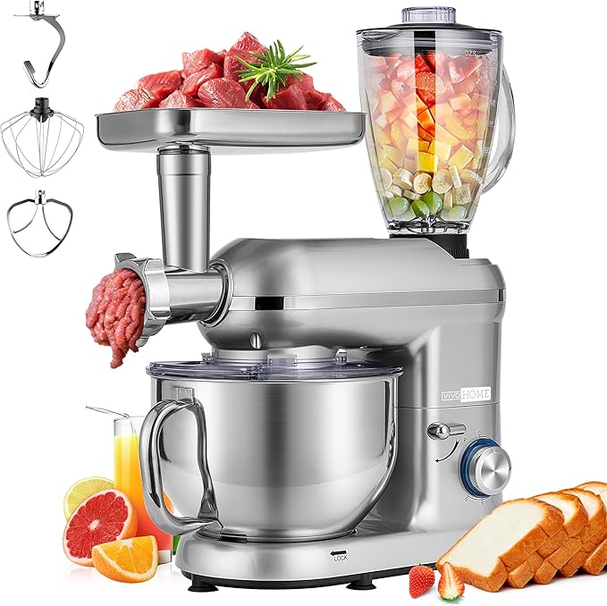 VIVOHOME 4.75 Quart Stand Mixer, 8 Speed Kitchen Electric Food Mixer with VIVOHOME 3 in 1 Multifunctional Stand Mixer with 6 Quart Stainless Steel Bowl