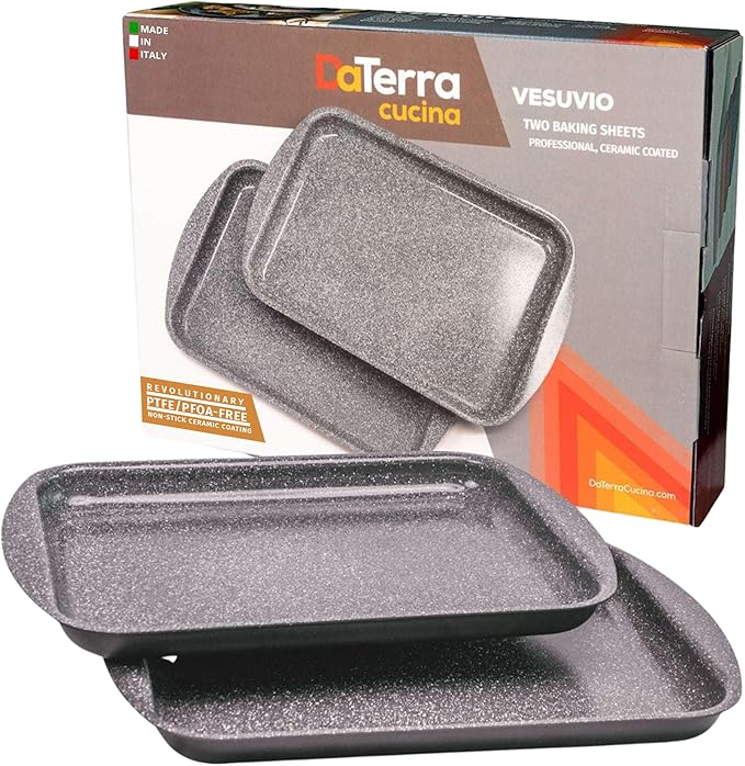 DaTerra Cucina - 16" x 11" x 1" Nonstick Ceramic Coated Baking Sheet Twin Pack – Professional Grade, PTFE, Cadmium, Lead & PFOA Free, Oven Safe, Ideal for Baking, Roasting, and Cooking