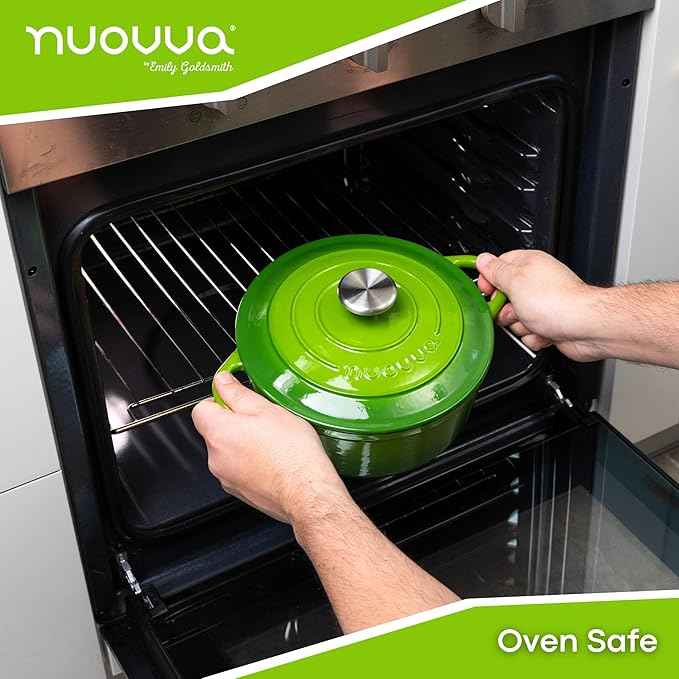 Cast Iron Dutch Oven with Lid – Non-Stick Ovenproof Enamelled Casserole Pot – Sturdy Dutch Oven Cookware – Green, 3.1-Quart, 22cm – by Nuovva
