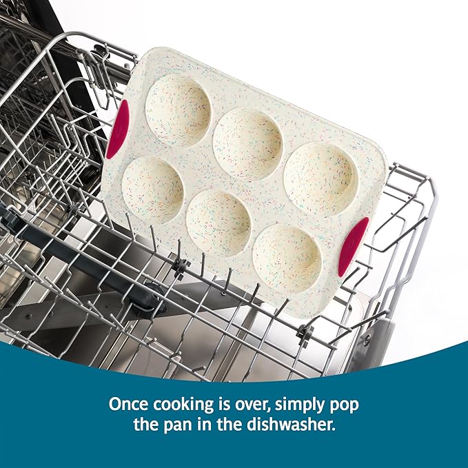 Trudeau Structure White Confetti 6-Cup Jumbo Muffin Pan – Premium Steel-Reinforced Silicone Bakeware, Nonstick BPA-Free Cupcake & Muffin Mold – Oven, Freezer & Dishwasher Safe