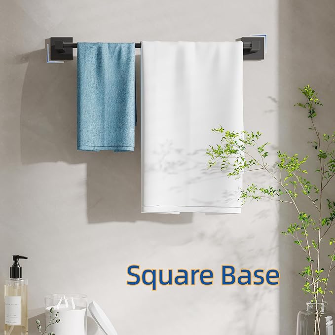RUACQ Black Towel Bar 18 inch, 304 Stainless Steel Towel Racks for Bathroom Wall Mounted, Heavy Duty Bath Towel Rod with Square Base(Matte Black)