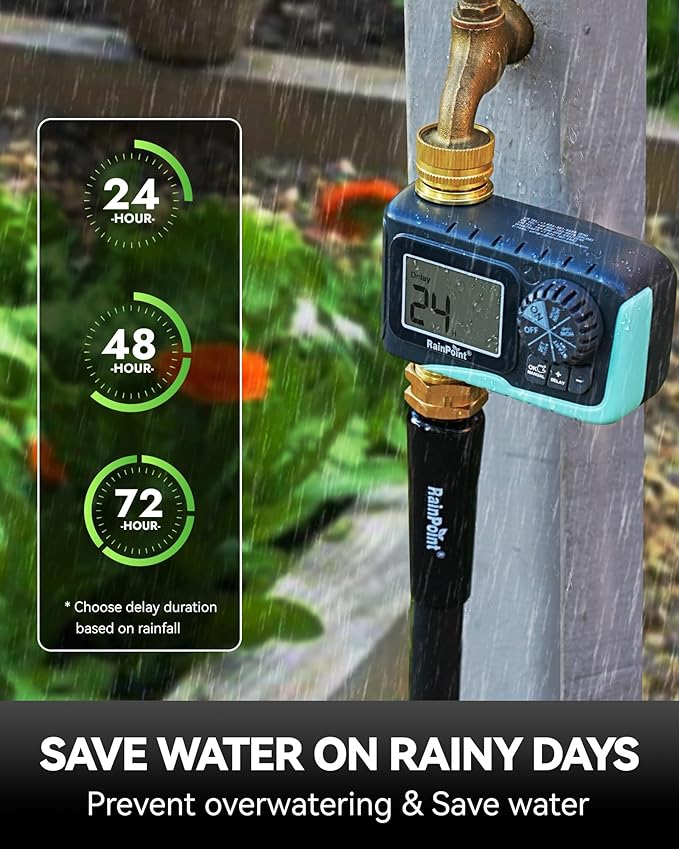 RAINPOINT Sprinkler Timer, 100% Metal Pipe Water Timer for Garden Hose, Programmable Hose Controller for Watering, Sprinkler Controller with Manual Watering/Rain Delay for Outdoor Lawn & Garden (2PCS)