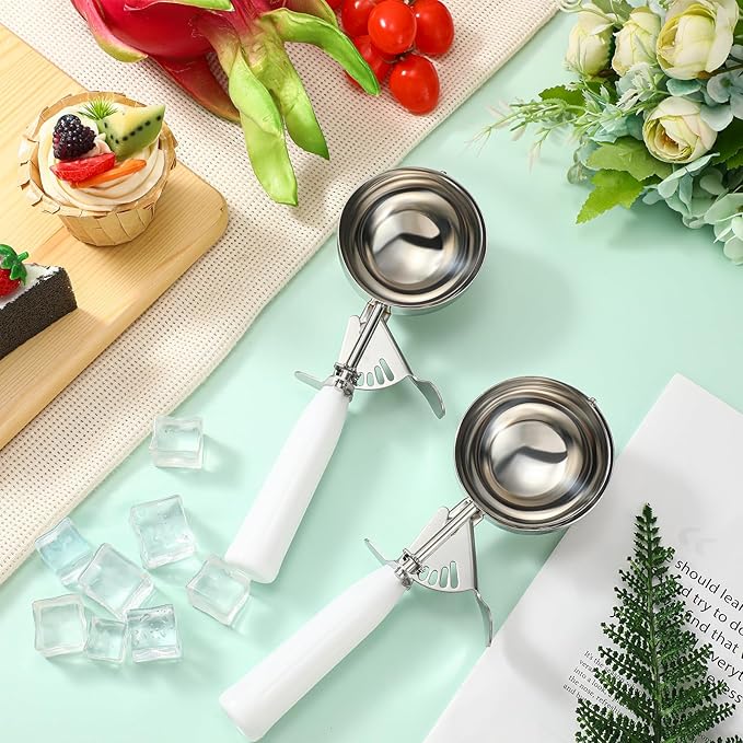 Reallnaive 4 Pcs Release Cookie Scoops Ice Cream Scooper with Trigger Release Portion Scoop Stainless Steel for Portion Control, Baking Food, Cookie Dough (5.3 oz,White)