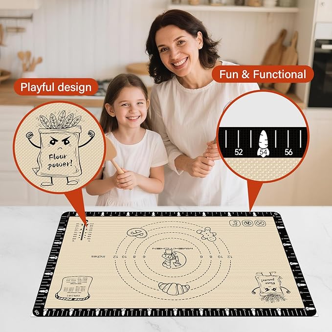 Silicone Macaron Baking Mat with Recipes, Silicone Mat for Baking Bread, Pizza, Extra Thick Silicone Baking Mat with Measurement, Non Stick Pastry Mat for Dough Rolling Out