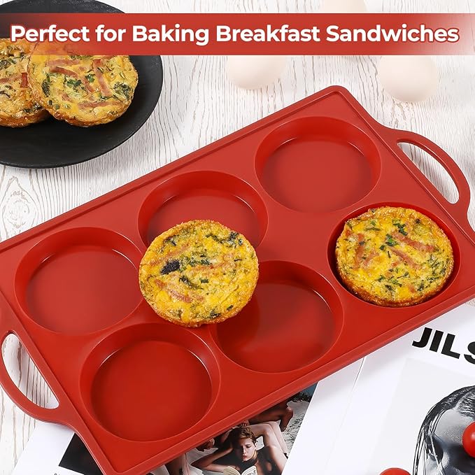 CAKETIME Metal Reinforced Frame Silicone Cupcake Pans-24 Cups 2Pcs & 4 Inch Metal Frame Round Egg Baking Pan 2Pcs
