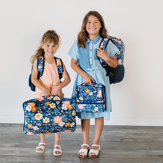 Wildkin Kids Two Compartment Insulated Lunch Bag – Keeps Food Hot or Cold, Easy-Clean Lining, Leak-Resistant & BPA-Free – Boys & Girls, Ideal for School, Travel & Daycare – Wildflower Bloom