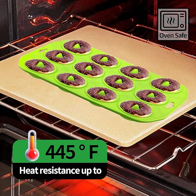 12 hole Silicone Donut Pan, Bite Size Silicone Donut Molds for baking, Mini Donut Mold Heat Resistant, Mini Donut Pan for baking Donuts, Muffin, Cake Biscuit Bagels, Non-stick Bottom, Dishwasher Safe