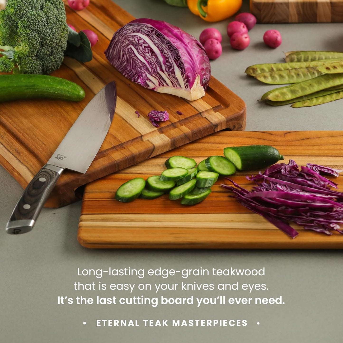Teakhaus Carving Board and Cutting Board Oil Set - Includes Small (S) Wood Cutting Board with Juice Groove and EON Food Grade Mineral Oil - Knife-Friendly - FSC Certified