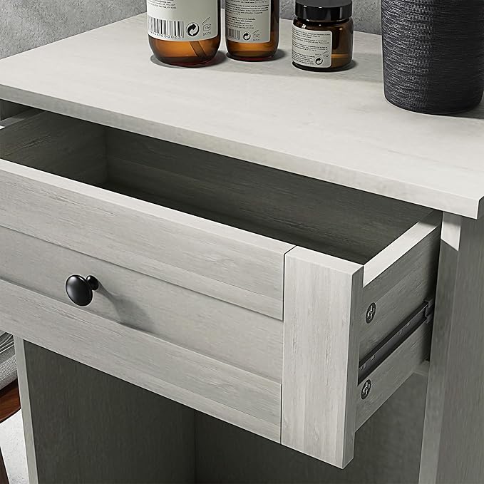 HOMCOM 10 Gallon Tilt Out Trash Cabinet, Wooden Hidden Trash Can with Storage Drawer for Kitchen, Laundry Hamper Cabinet for Bathroom, Light Gray