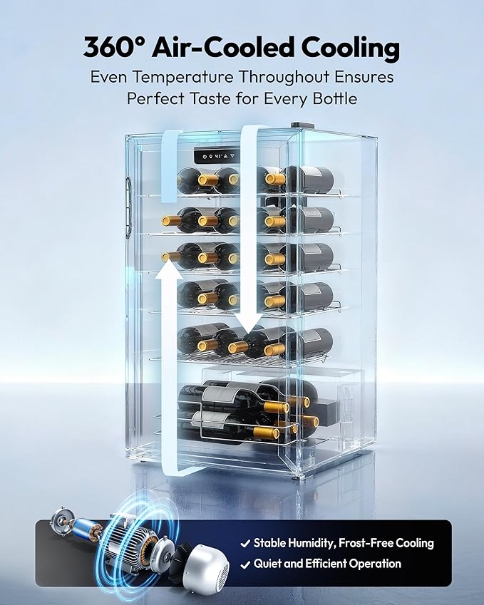 EUHOMY 25 bottle Wine Cooler Refrigerator, Freestanding Compressor Wine Fridge with Adjustable Temperature and Digital Control, Mini Fridge with Glass Door for Red White Wine, Beer, Silver