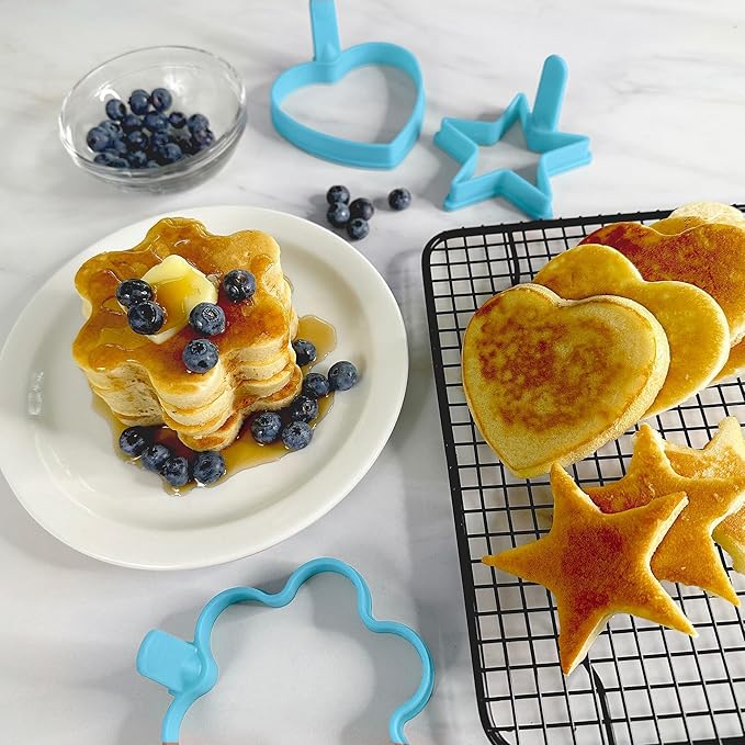 R&M Junior Pancake Kit, Includes 5 Piece Tool Set, and 3 Silicone Shapes, Daisy, Star and Heart