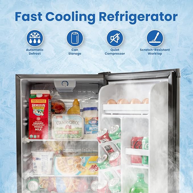 roomwell Mini Fridge counter top | Compact All Refrigerator without Freezer | Lownoise | Ideal for Hotel, Office, Kitchen, Bedroom, Bar etc. |Estar rated in Black (Size- 4.4 cu.ft)
