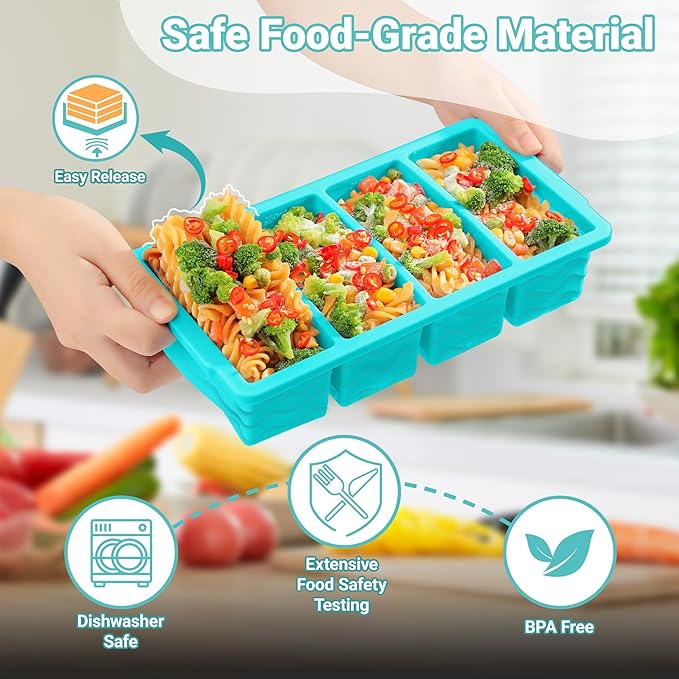 Doasuwish Silicone Freezer Molds for Soup with Lid – 1-Cup Soup Container Style Ice Cube Trays for Freezer, Meal Prep & Food Storage, Freeze 250mL/125mL Portions – 2 Pack