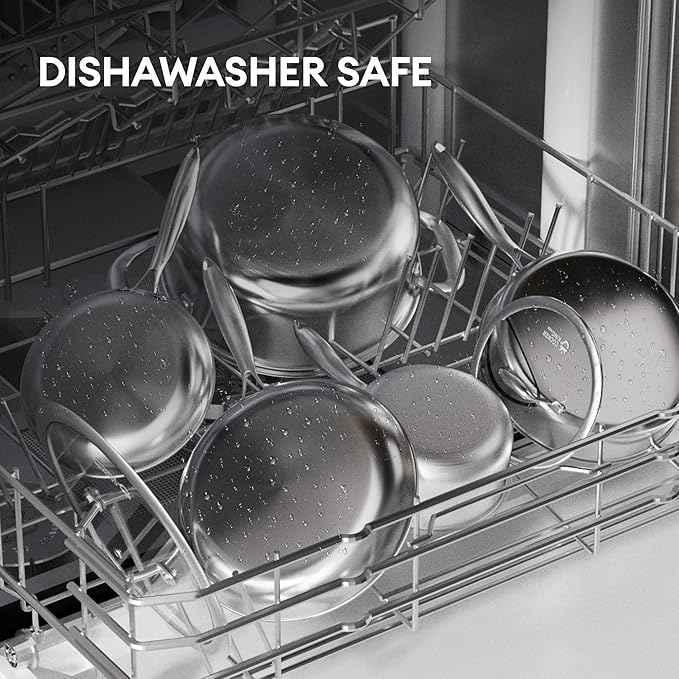 COOKER KING Stainless Steel Cookware Set, 11 Pcs Pots and Pans Set, Hybrid Ceramic Cookware,Non-Stick Frying Pans, Saucepans, Saute Pan & Stock Pot, Non-Toxic, Oven Safe, Induction Compatible
