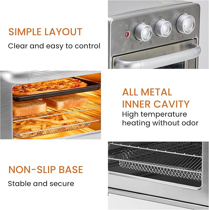 Simple Deluxe 16.9QT Air Fryer Toaster Oven Combo, 5-in-1 Countertop Convection Oven with Air Fry, Grill, Bake, Dehydrate, Up to 450°F, Stainless Steel
